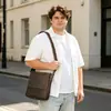 Bolso de hombro para hombre Marant de cuero genuino, bolso cruzado, bolso de hombro con solapa de cuero de vaca de capa superior tipo 'crazy horse', bolso de hombro para iPad
