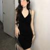 Dulce Chica Caliente Vestido Negro de Tirantes Halter para Mujer Primavera Verano 2025 Nuevo Ajustado Sin Espalda Slim Fit Bodycon Vestido Trendy