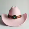 Sombrero Vaquero de Estilo Étnico Nuevo Transfronterizo, Sombrero de Fieltro Otoño e Invierno para Hombres y Mujeres, Sombrero Vaquero de Ala Ancha Turquesa