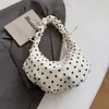 Bolsa Transversal Estilo Coreano 2026 Verão Estilo Coreano Bolinhas Plissada Renda Cordão Grande Capacidade para o Dia a Dia Bolsa Bolinho para Mulheres