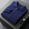 Cardigã POLO de malha air-layer espessa, cardigã casual de malha de caxemira para outono e inverno masculino, jaqueta estilo coreano para meia-idade