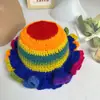 Sombrero de Ganchillo para Mujer con Ala Plisada y Volantes Bloques de Color, Adecuado para Primavera, Otoño e Invierno, Caliente y Transpirable Sombrero de Lana Tejido