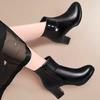 2023 Novas Botas Curtas da Moda Femininas Zíper Lateral Salto Alto Botas Curtas Botas de Algodão de Meia Idade e Idosos Botas Quentes de Couro Feminino Outono