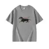 Camiseta de Algodón Puro para Mujer de Manga Corta con Cuello Redondo Gris Estilo Nuevo de Verano Estampado de Dachshund Americano Top Holgado Casual para Mujer