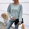 2025 Europeo y Americano Amazon Otoño e Invierno Nuevo Estilo Cómodo Casual Color Puro Manga Larga Cuello Redondo Empalme Jersey Top Camiseta para Mujer