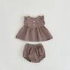 Traje de Verano para Bebé Niña a Cuadros Top sin Mangas + Pantalones Cortos de Trasero Grande Recién Nacido Conjunto de Dos Piezas
