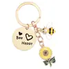 Llavero de Acero Inoxidable Dama Girasol Abeja Llavero Regalo para Amigos Llavero de Abeja Mayoreo