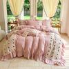 Lençol de cama estilo princesa quatro peças capa de edredom com renda capa de edredom dormir sem roupa creme conjunto de cama de três peças têxtil para casa Nantong 4