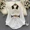 Otoño e Invierno 2026 Cuello Polo Nuevo Diseño Estilo Hepburn Entallado en la Cintura Elegante Camisa Suelta de Manga Larga de Longitud Media para Mujer