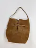 2025 Nova Bolsa Tote de Couro Camurça de Couro Genuíno Bolsa Hobo de Ombro Grande Capacidade Bolsa de Mão para o Dia a Dia Bolsa de Ombro Tipo Balde