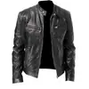 Jaqueta de Couro Europeia Transfronteiriça Masculina Gola Vertical Moderna Primavera e Outono Nova Jaqueta de Couro Roupa de Biker Bonita Juventude Tamanho Plus Jaqueta