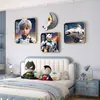 Pintura decorativa moderna para quarto de menino Quarto de menina princesa Pintura de parede de fundo de cabeceira golfinho rosa mural de parede