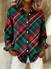 Nuevas camisas de manga larga para otoño/invierno para mujeres europeas y americanas, con diseños sencillos y modernos de cuadros y rayas, y un cuello camisero casual.