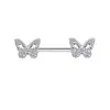 Venda direta do fabricante: Piercings de Mamilo Borboleta, Brincos de Aço Inoxidável com Costas Planas e Strass, Brincos de Rosca para Mulheres, Zircônia Azul e Rosa