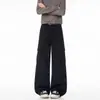 Pantalones anchos fluidos, pantalones rectos hasta el suelo, pantalones de trabajo de alta costura marrones deconstruidos con múltiples bolsillos para hombre, patchwork vintage