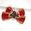 Pinza para el pelo con lazo de terciopelo rojo navideño, set de tocado con campana y borla de dibujos animados lindos de Papá Noel para niños