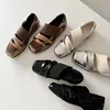 Zapatos Mary Jane Plateados Cuadrados de Estilo Francés para Mujer, Nuevo Estilo Otoño e Invierno 2025 Zapatos Planos Casuales tipo Ballet para Uso en Exteriores
