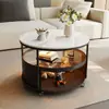 Mesa Lateral Redonda Simples e Moderna de Ardósia para Sofá de Sala de Estar, Adequada para Apartamentos Pequenos, Mesa de Centro com Rodinhas Móveis, Mesa Pequena