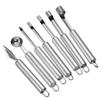 Sacacorazones de Acero Inoxidable, Cuchara para Frutas Casera, Cuchara para Sandía, Extractor de Corazones de Fruta, Juego de Siete Piezas para Cocina