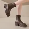 Botines estilo Martin color blanco roto con corte en V para mujer, nuevo estilo 2026, tacón grueso, botines elásticos para otoño e invierno, botines Chelsea de tacón alto estilo británico