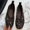 Versión de piel de oveja~Zapatos Mary Jane cuadrados retro con punta cuadrada y efecto desgastado para mujer, bailarinas planas versátiles con remaches y cordones