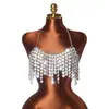 Top Corrente AYJ Heavy Industry com Franjas e Gola Halter, Costas Nuas com Tiras de Corrente Sexy, para Férias na Praia, Boate, Estilo Hot Girl