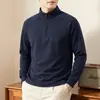 Moletom masculino de algodão com zíper parcial e gola alta, novo modelo outono 2026, cor sólida, casual e confortável, de manga longa, moletom básico masculino