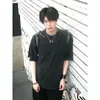 Camiseta masculina Cleanfit manga curta algodão puro preto lavado, estilo trendy chinês American high street, ombro regular, marca da moda, de alta qualidade e elegante