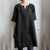 Verão Novo Feminino Estilo Europeu e Americano Meia-idade Tamanho Plus Roupas Femininas Estilo Coreano Retrô Cor Sólida Popular Vestido Aberto de Manga Curta