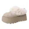 Zapatos Cubre-dedos de Moda Versátiles Ropa Exterior para Mujer 2026 Invierno Nuevo Estilo Suela Gruesa Zapatos de Algodón con Piel Forro de Terciopelo Botas de Nieve Sencillas