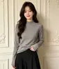 Suéter de punto texturizado de cuello semi-alto para mujer, apto para todos los tipos de cuerpo, corte ajustado, jersey elástico, versátil para ir al trabajo, top de capa base