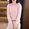 Sudadera con capucha de punto de lana 100% de 7 puntos para primavera, suéter de punto grueso holgado, top para mujer estilo coreano