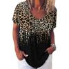 Camiseta nueva de fábrica directa para dama con cuello en V, verano, manga corta, top para hombre, estampado 3D, cuello redondo, casual, patrón de leopardo
