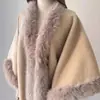 Capa Abrigo Chal de Longitud Media para Mujer, Estilo Coreano Otoño e Invierno, Sensación de Alta Gama, Cuello de Piel, Borla, Moda de Tendencia