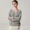 Camiseta Base de Punto Jacquard Retorcido, Suéter Casual Holgado Sencillo, Nuevo Estilo Otoño, Suéter de Cachemir Completamente Retorcido con Cuello en V para Mujer