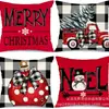 Funda de Almohada Navideña Nueva Papá Noel Alce Copo de Nieve Pino Lino Estampado Almohada Decorativa para Sofá