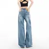 Jeans azules rotos para mujer, de verano, modernos, nuevos, de cintura alta, adelgazantes, holgados, versátiles, rectos, de pierna ancha