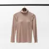 Dropshipping Top de Punto de Cuello Alto de Manga Larga para Otoño e Invierno con Copas Integradas, Ropa de Dormir para Casa, Ropa Interior de Capa Base