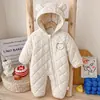 Mameluco forrado de polar para bebé, patrón de rombos acolchado de otoño e invierno, algodón acolchado, unisex, engrosado para usar al aire libre, mameluco cálido y cómodo
