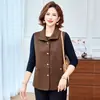 Roupa de primavera e outono para mães, colete com gola, jaqueta sem mangas plus size, jacquard com bolsos, colete para mulheres de meia-idade e idosas, cardigã fino