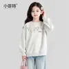 Moletom de gola redonda Little Fit para meninas, nova coleção de outono, com bordados florais em 3D, roupa da moda para meninas