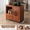 Mesa de Chá Móvel, Pequeno Gabinete Lateral de Mesa de Chá, Armário de Chá Doméstico para Sala de Estar, Mesa de Chá de Madeira Maciça, Com Aquecimento de Água Integrado e Preparo de Chá, Carrinho de Chá com Rodas