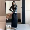 Saia midi de gelatina drapeada outono e inverno, saia longa reta em linha A, saia casual feminina estilo minimalista