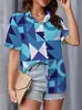 Cárdigan de manga corta para mujer de Aliexpress transfronterizo, solapa, camisa hawaiana, ligeramente elástico, estampado digital 3D, camisa casual