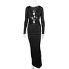 Vestido Sexy Feminino Estilo Europeu e Americano Venda Cruzada Amazon Novo Vazado Manga Longa Gola V Slim Fit Cintura Alta Cauda de Peixe