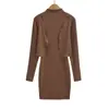 Vestido Camiseta Francés Sexy de Cuello Alto sin Mangas para Mujer Otoño Nuevo Estilo Elegante Adelgazante Bodycon Falda Corta