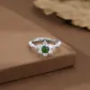 Anillo de Girasol Nuevo de Plata de Ley S925 para Mujer Incrustado con Jade Guatemalteco Natural Grado A Anillo Abierto Exquisito