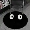Alfombra Redonda Afelpada con Borlas, Expresión Linda en Blanco y Negro, Antideslizante y Resistente a las Manchas, Manta para Mesita de Noche de Dormitorio, Manta Frontal para Espejo, Felpudo