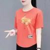 Estoque Excedente de Comércio Exterior Transfronteiriço, Marca Grande, Estilo Antigo, Estilo Chinês, Camiseta de Manga Curta para Mulheres, Caimento Solto, Novo Estilo Chinês, Roupa Externa, Camiseta Básica