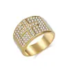 Venda Quente Transfronteiriça Anel Masculino Cruz Completo de Diamante Banhado a Ouro 18K Aço Inoxidável Joia de Personalidade Hip-hop Europeia e Americana